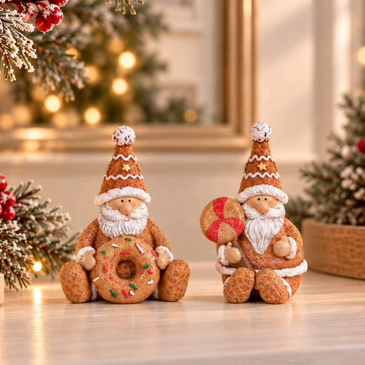 Sitting Gingerbread Santa Set of 2