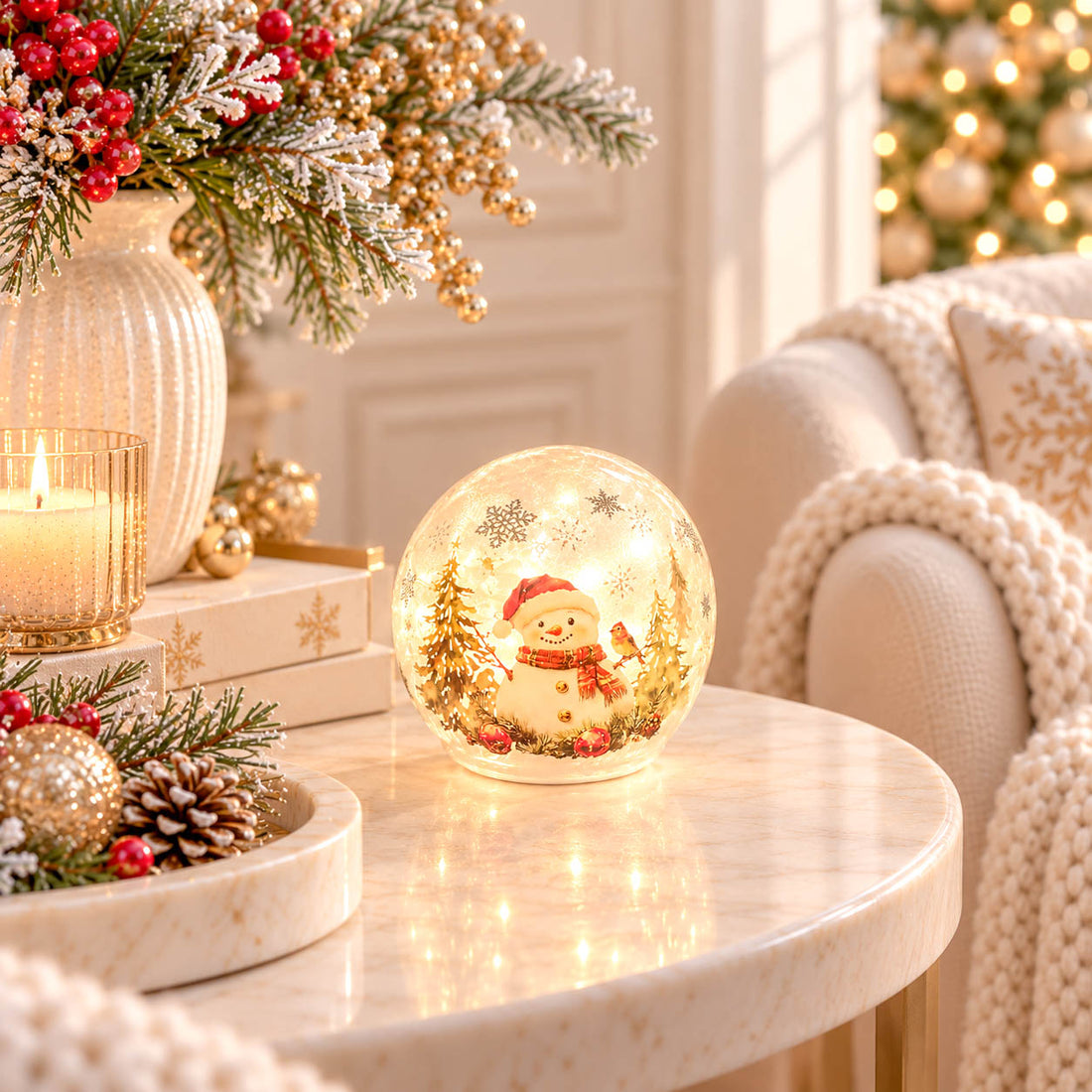 Frosty Christmas LED Snowman Glass Ball