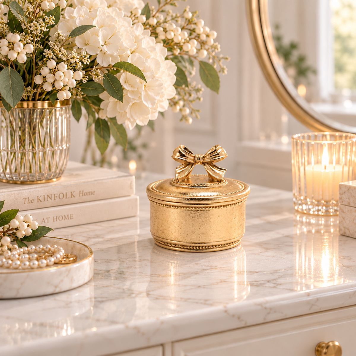 Hestia Gold Bow Trinket Pot