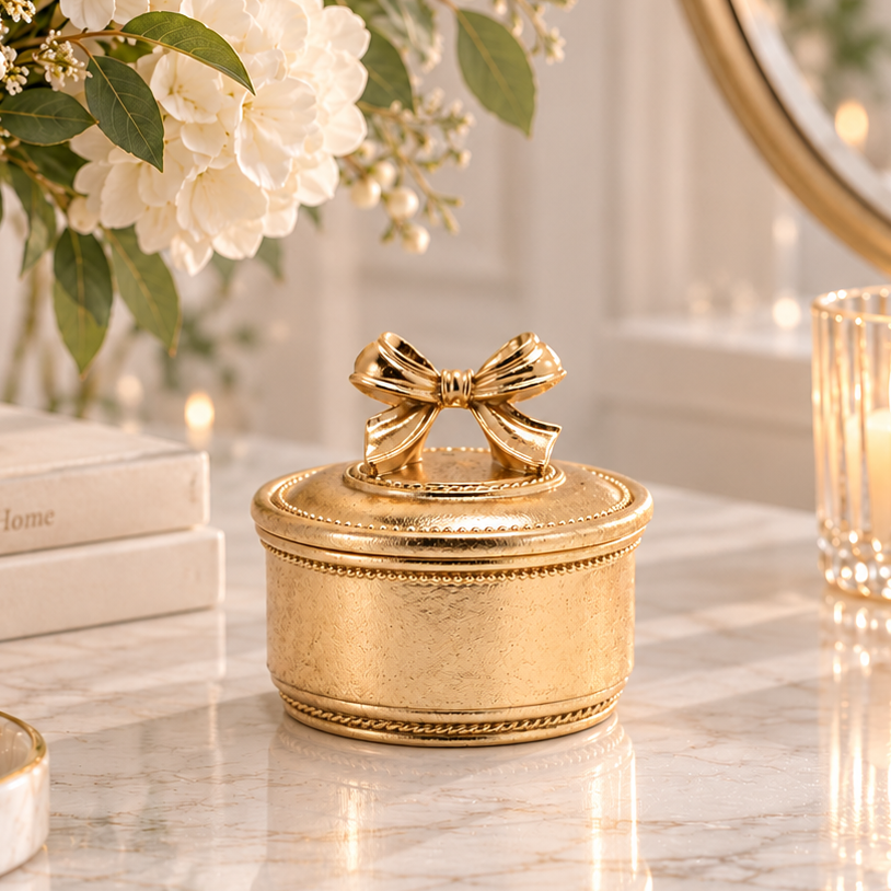 Hestia Gold Bow Trinket Pot