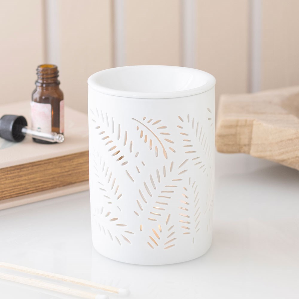 White Leafy Fern Cut Out Oil Burner &amp; Wax Warmer