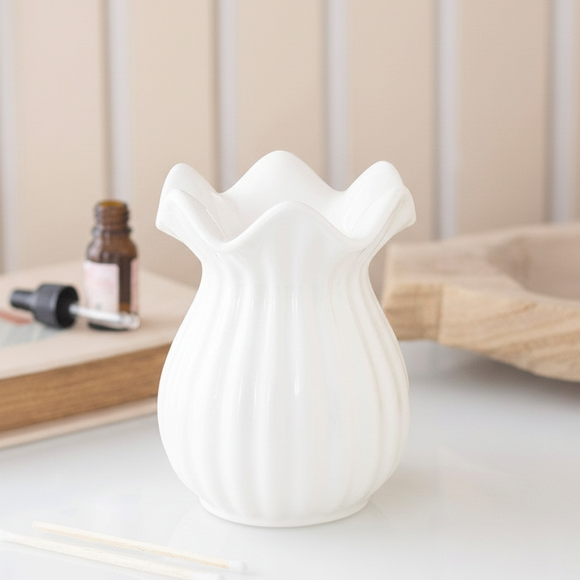 White Pleated Flare Oil Burner
