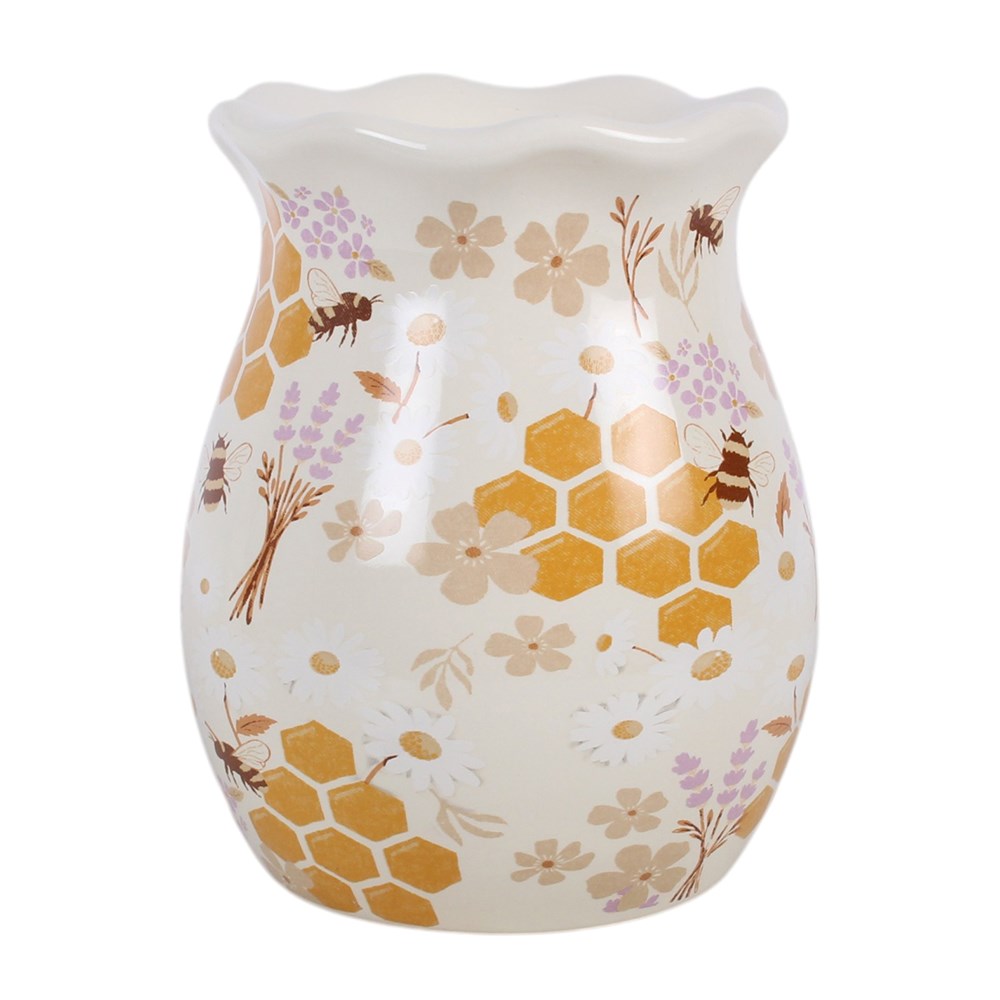 Honey Bee Print Fluted Oil Burner &amp; Wax Warmer