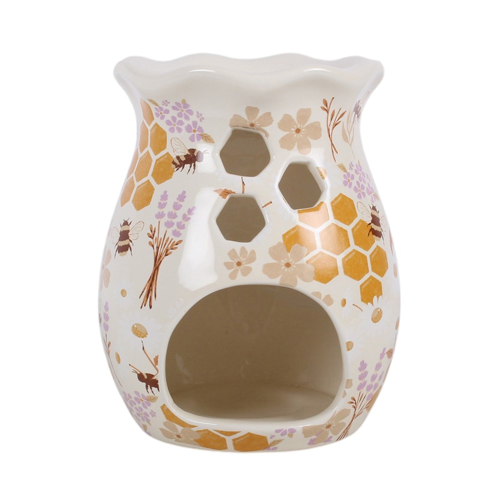 Honey Bee Print Fluted Oil Burner &amp; Wax Warmer