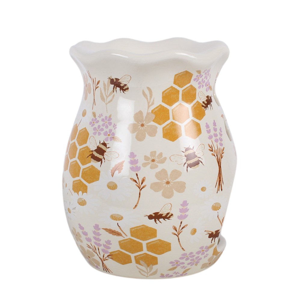 Honey Bee Print Fluted Oil Burner &amp; Wax Warmer