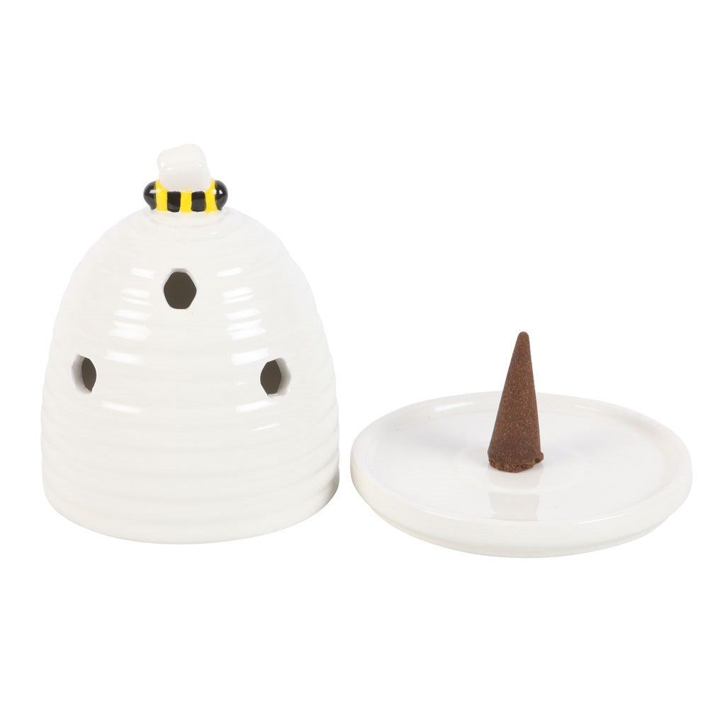 White Beehive Incense Cone Holder Set