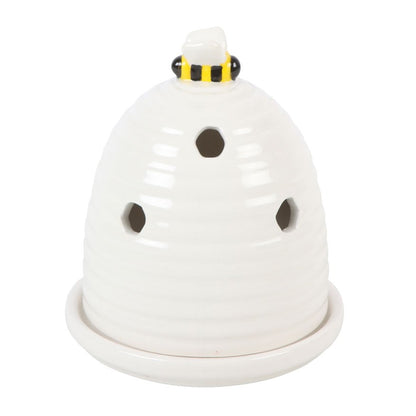 White Beehive Incense Cone Holder Set