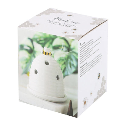 White Beehive Incense Cone Holder Set