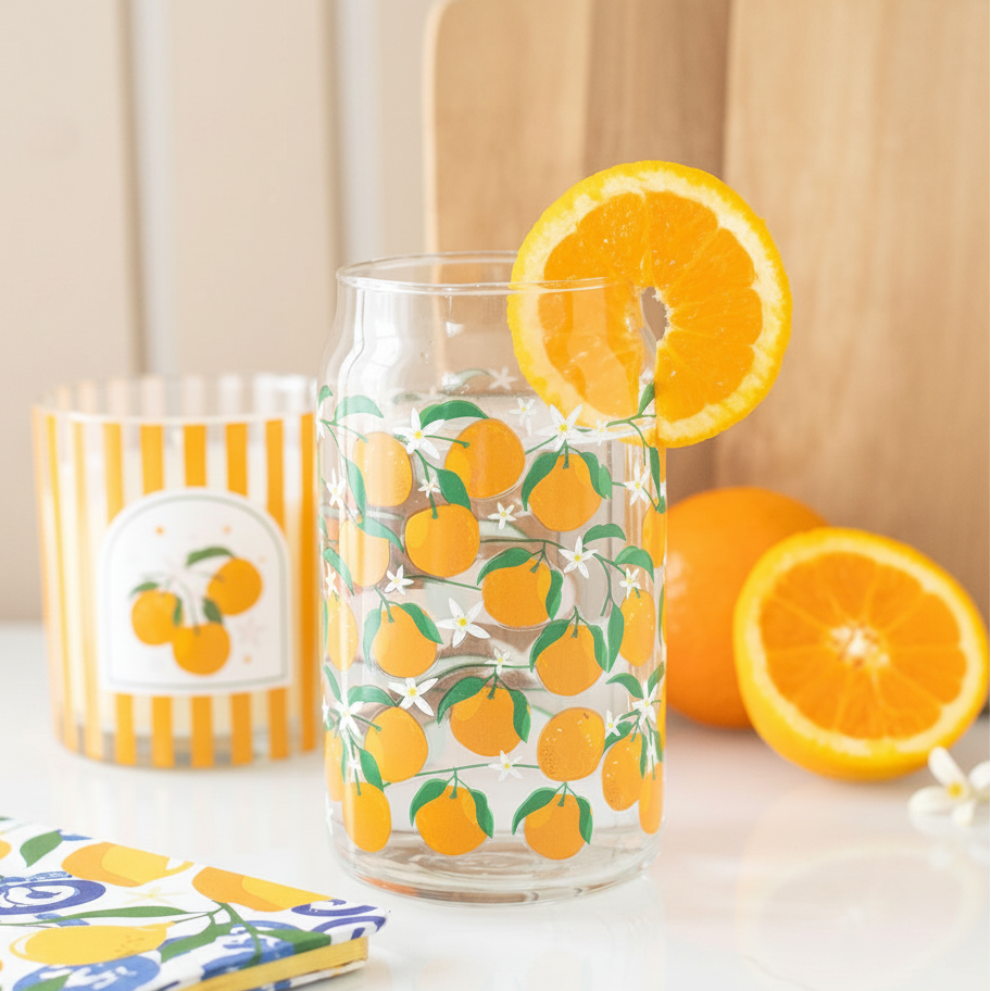 Orange Print Can Glass