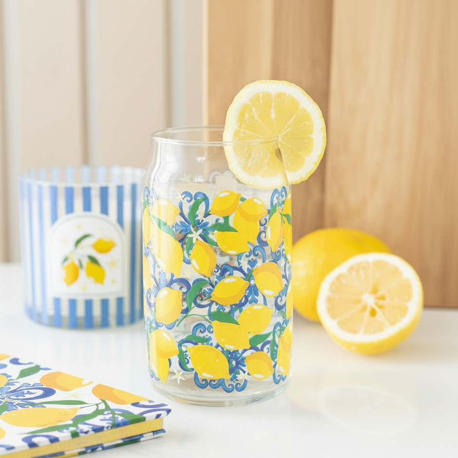 Lemon Print Can Glass