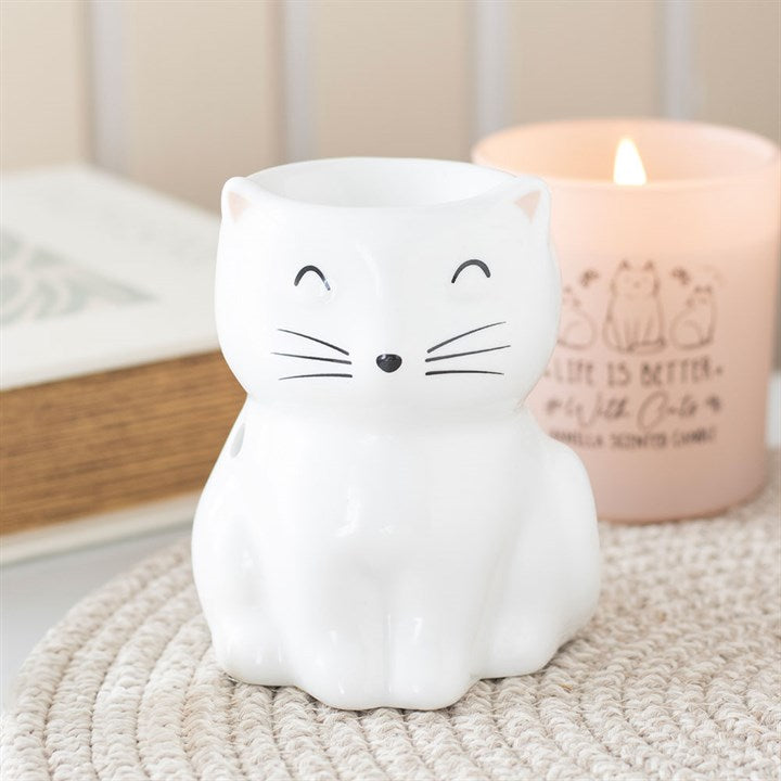 White Happy Cat Wax &amp; Oil Warmer