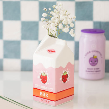 Strawberry Milk Carton Bud Vase