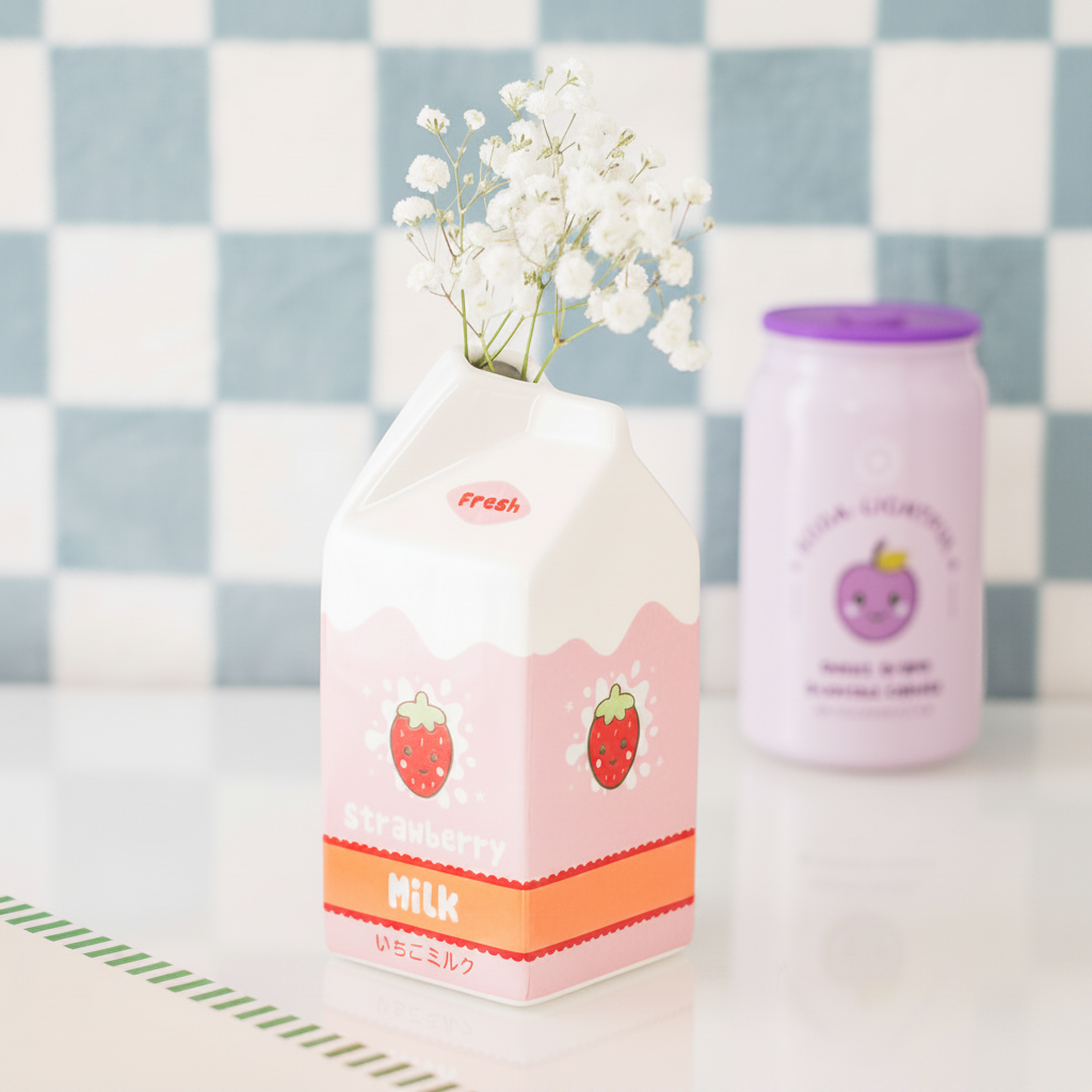 Strawberry Milk Carton Bud Vase