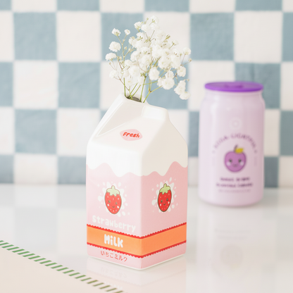 Strawberry Milk Carton Bud Vase