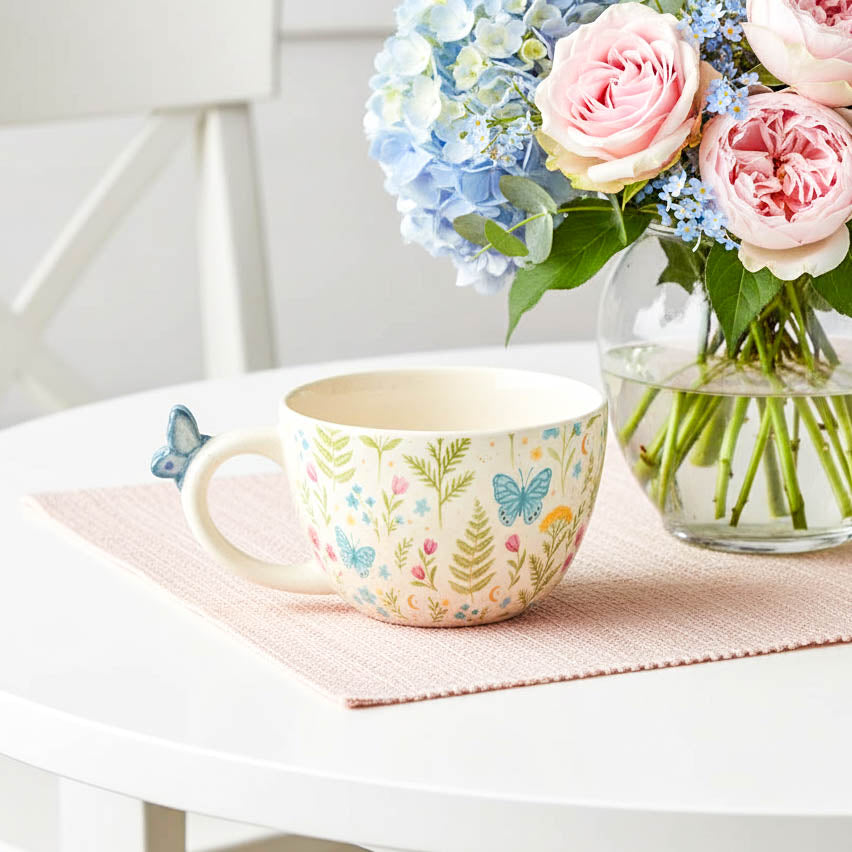 Luna Bloom Floral Print Mug with Butterfly