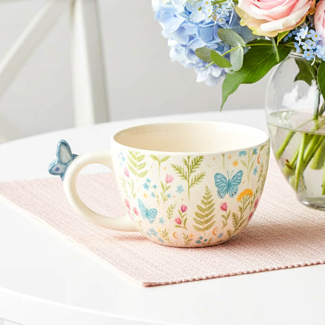 Luna Bloom Floral Print Mug with Butterfly