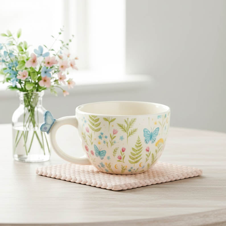 Luna Bloom Floral Print Mug with Butterfly