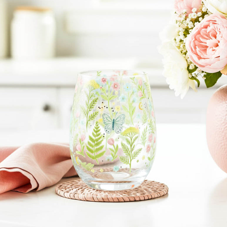 Luna Bloom Floral Print Stemless Glass