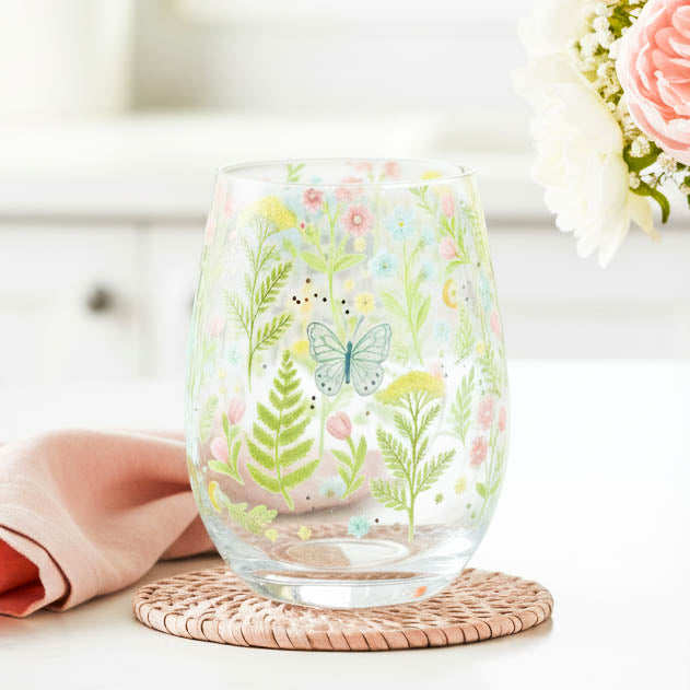 Luna Bloom Floral Print Stemless Glass