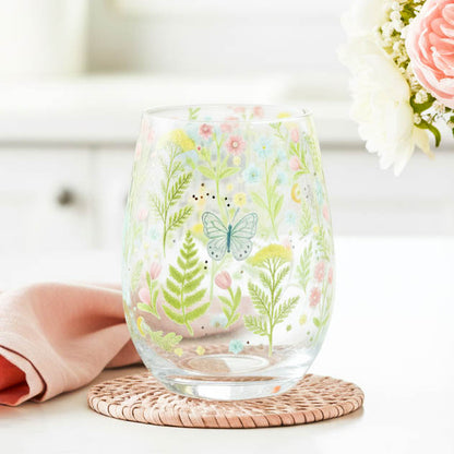 Luna Bloom Floral Print Stemless Glass