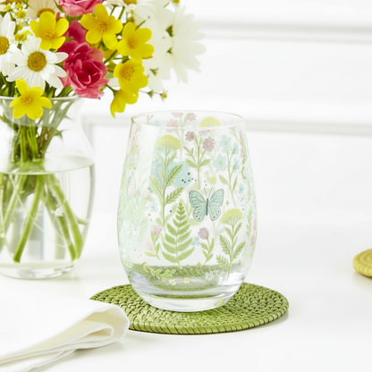 Luna Bloom Floral Print Stemless Glass
