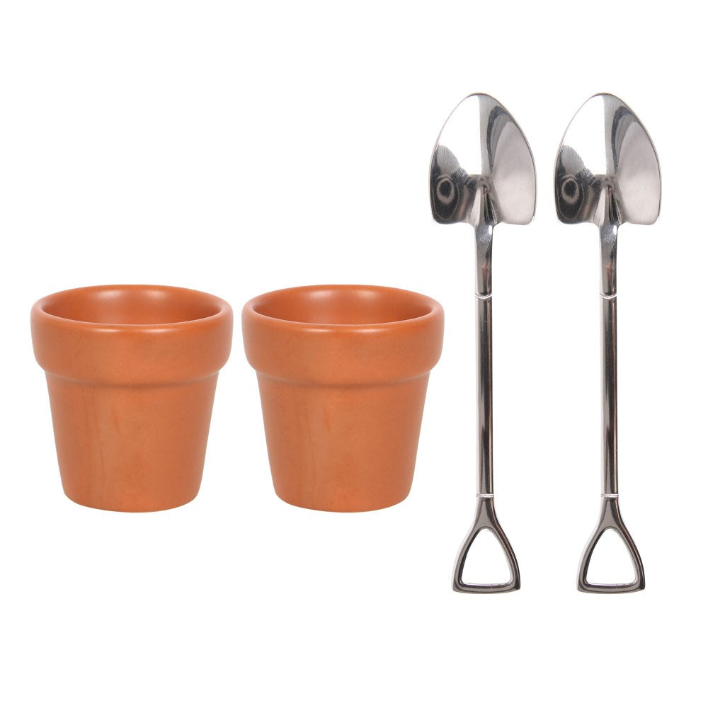 Plant Pot Egg Cups with Shovel Spoons