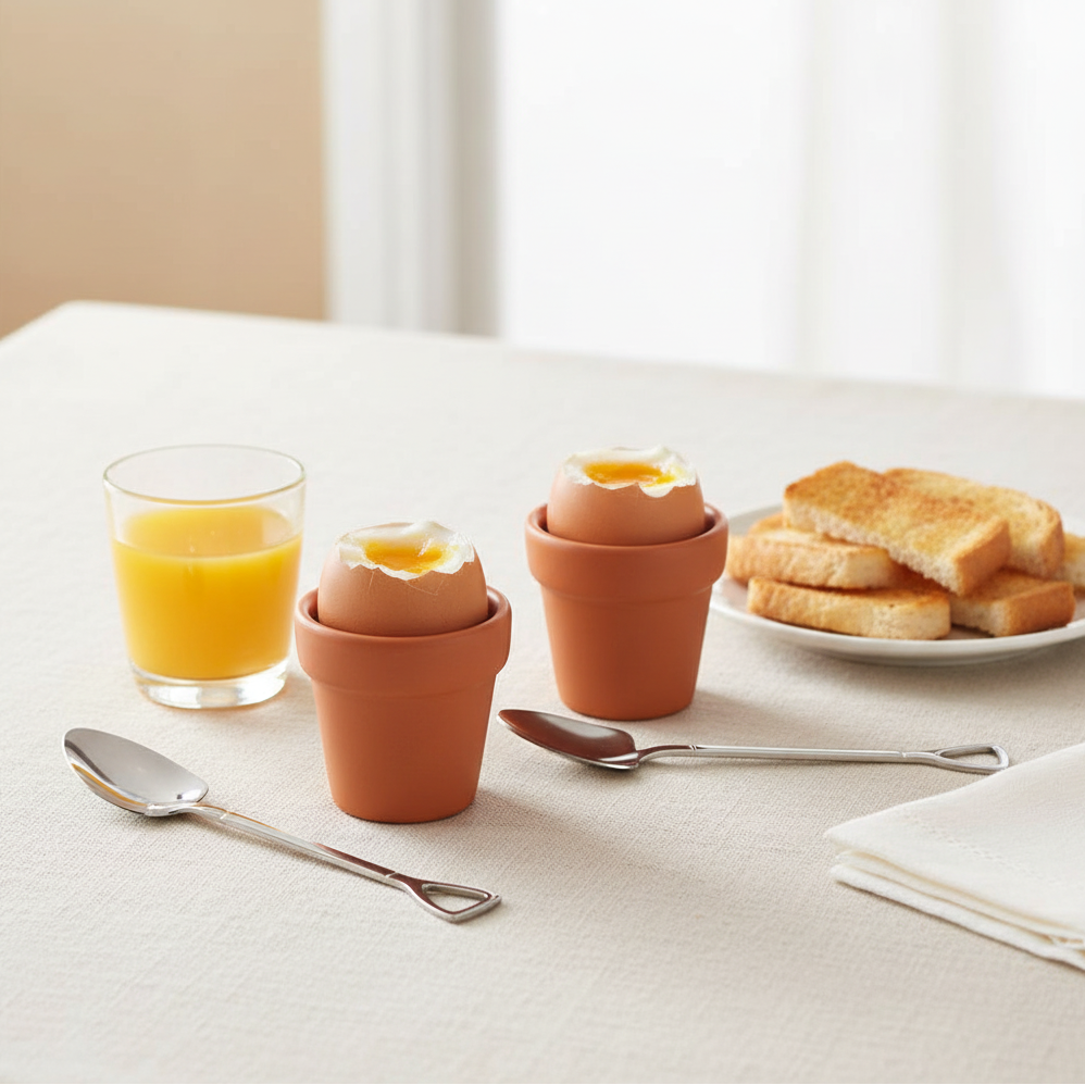 Plant Pot Egg Cups with Shovel Spoons