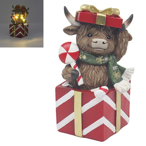 Christmas Present LED Highland Cow
