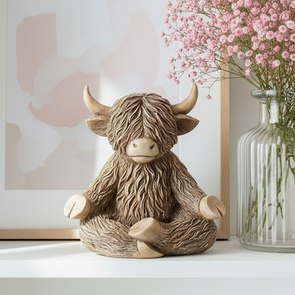 Yoga Moo Happy Highland Cow Figurine