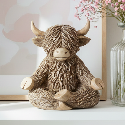 Yoga Moo Happy Highland Cow Figurine