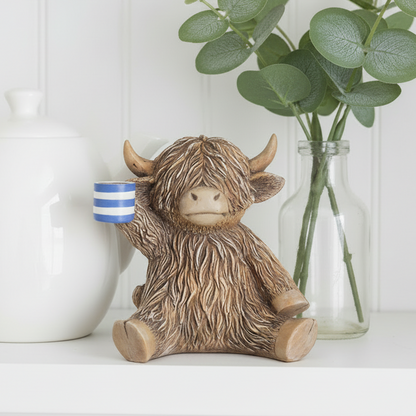 Time For A Cuppa Happy Highland Cow Figurine
