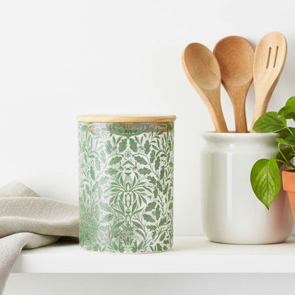 Green Leaf Glass Canister
