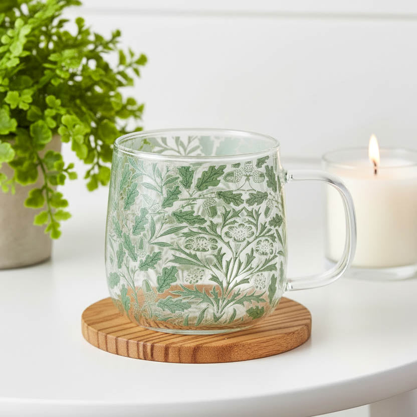 Green Leaf Glass Mug