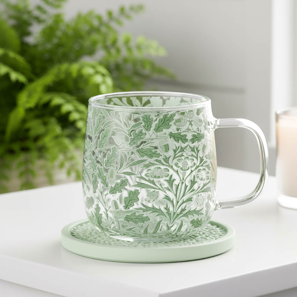 Green Leaf Glass Mug