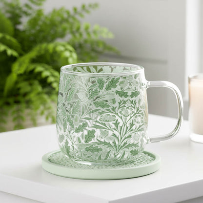 Green Leaf Glass Mug