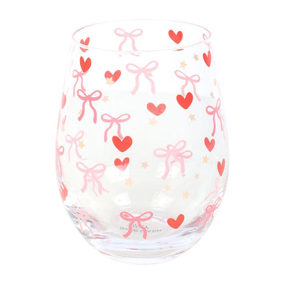 Bow &amp; Heart Print Stemless Glass