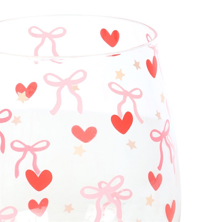 Bow &amp; Heart Print Stemless Glass