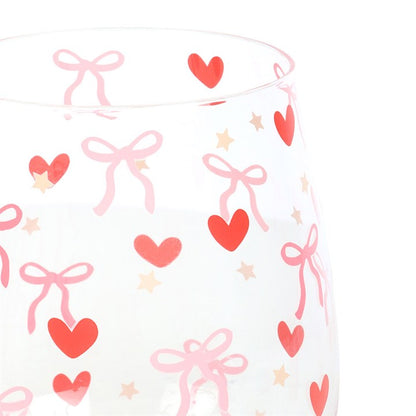 Bow &amp; Heart Print Stemless Glass