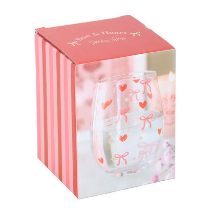 Bow &amp; Heart Print Stemless Glass