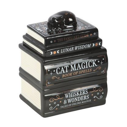 Black Cat Magick Book Stack Oil Burner with Cat