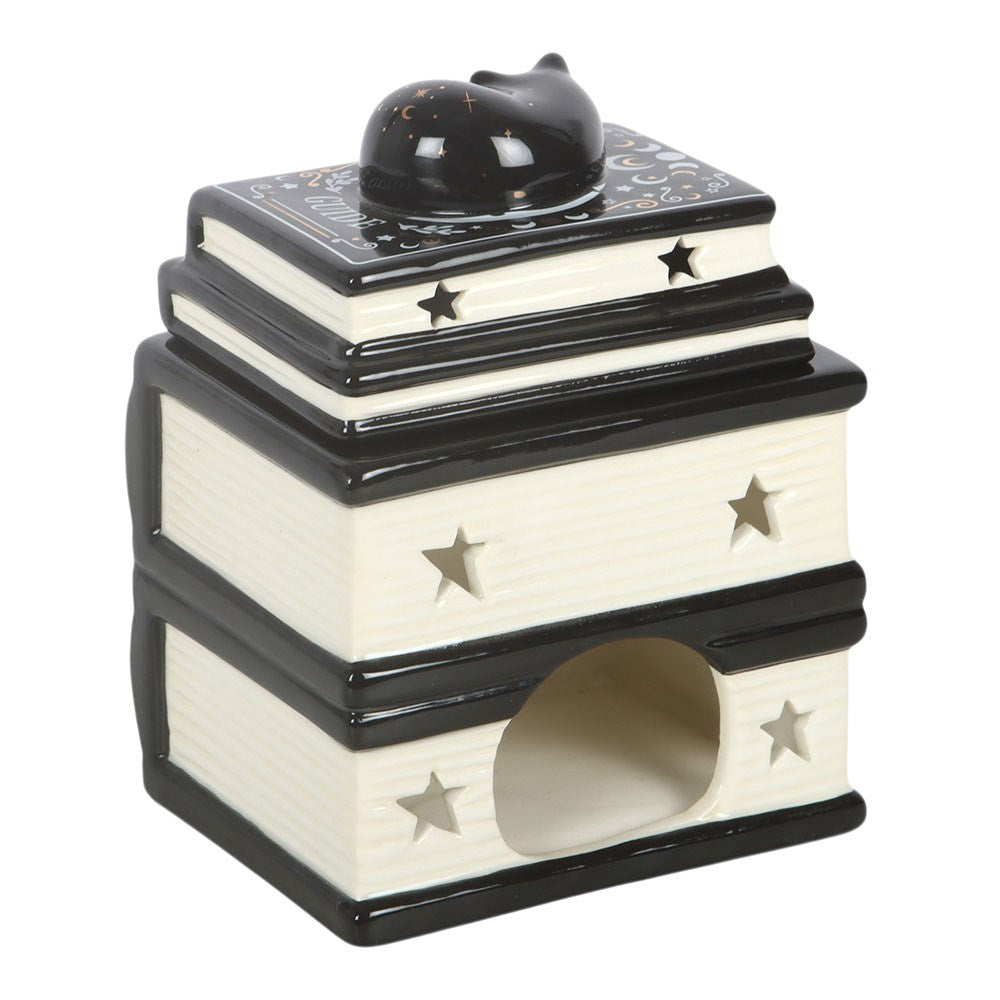 Black Cat Magick Book Stack Oil Burner with Cat