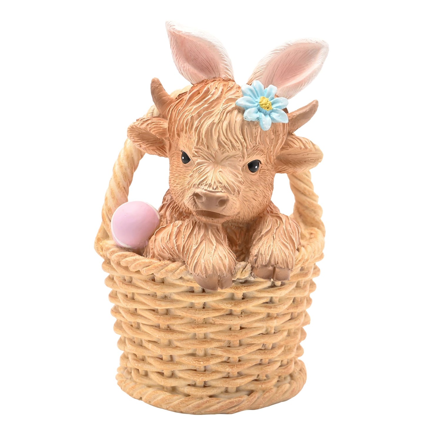 Highland Cow in Easter Basket Figurine