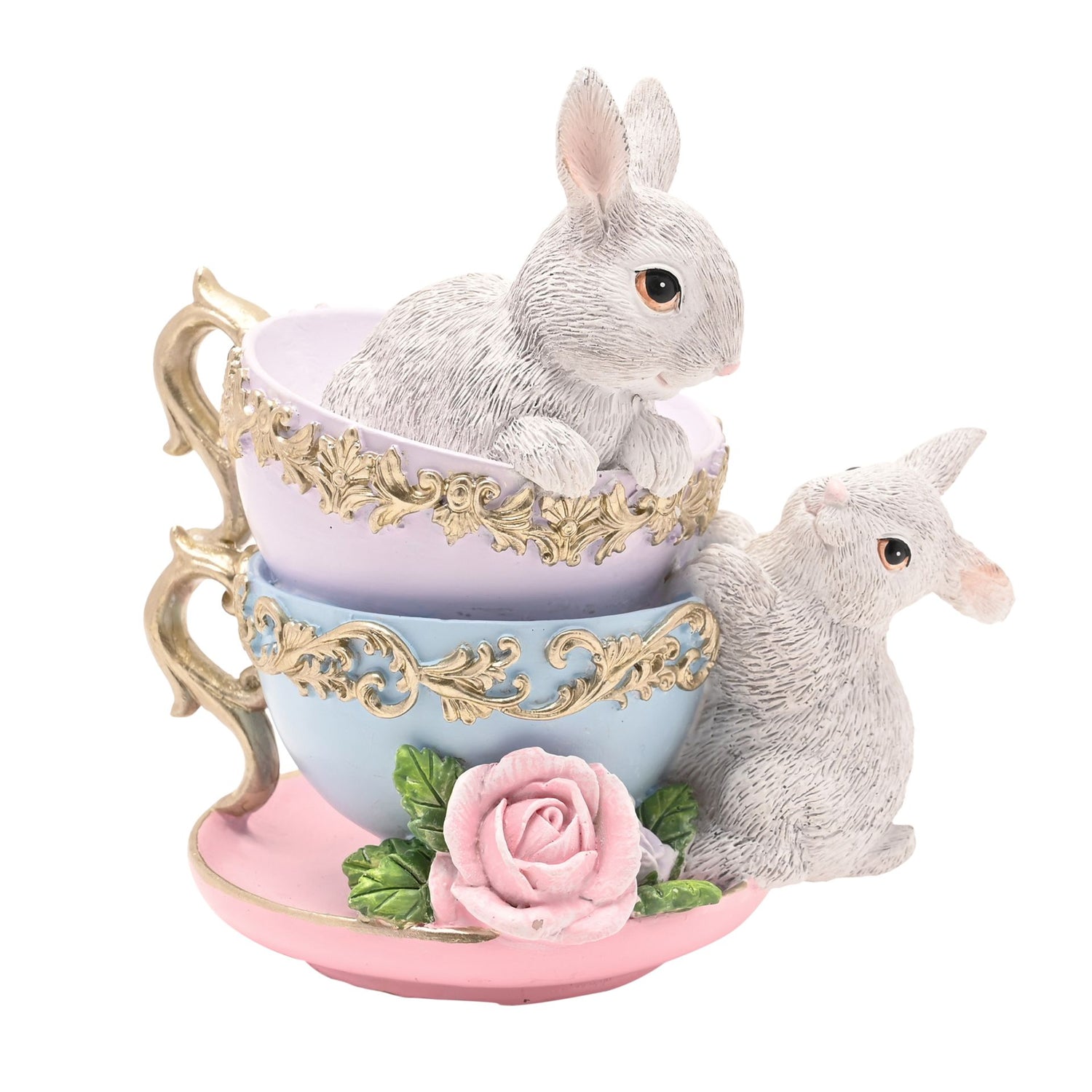 Stacked Teacups &amp; Rabbits Figurine