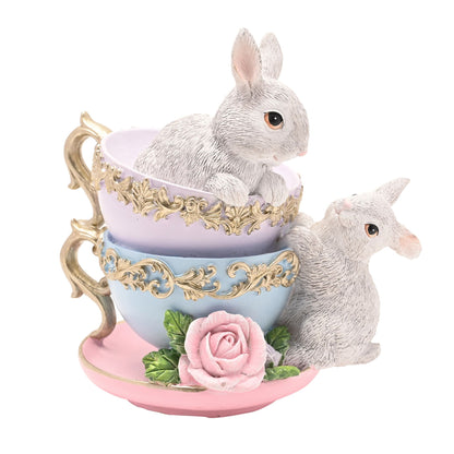 Stacked Teacups &amp; Rabbits Figurine