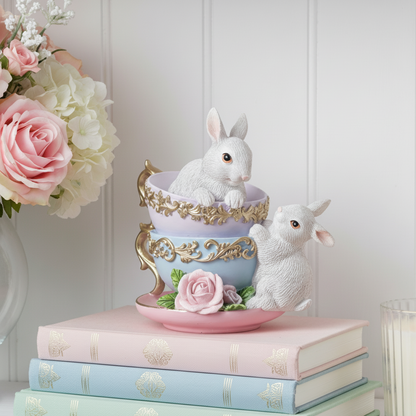Stacked Teacups &amp; Rabbits Figurine