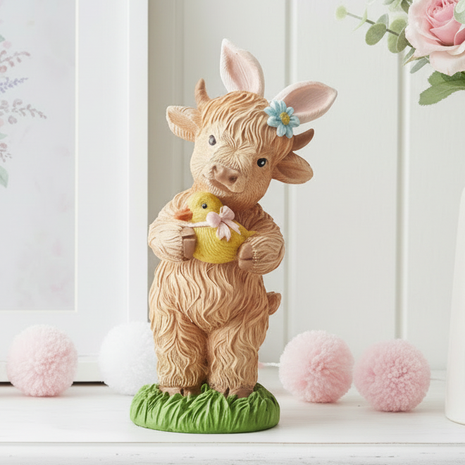 Easter Standing Highland Cow Figurine