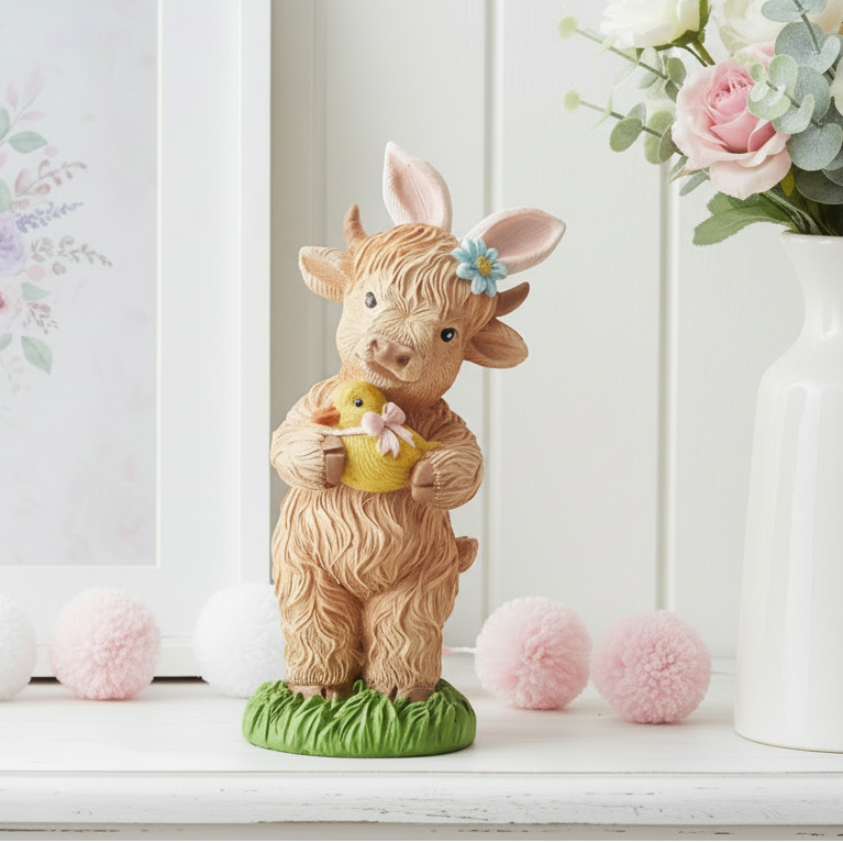 Easter Standing Highland Cow Figurine