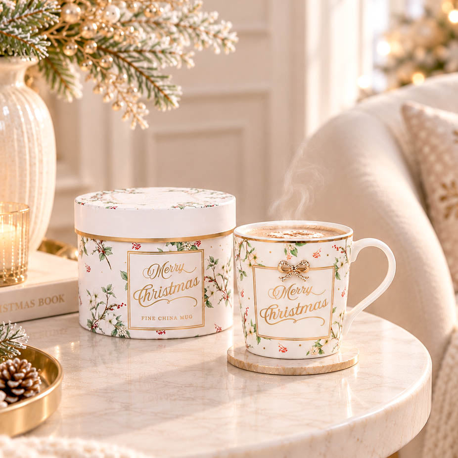 Merry Christmas Fine China Mug in Gift Box