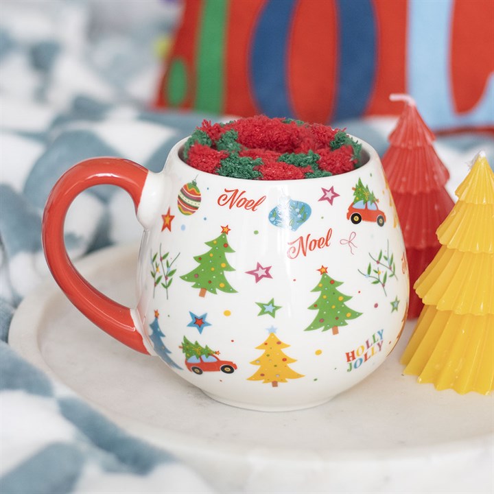 Nostalgic Christmas Print Mug &amp; Socks Set