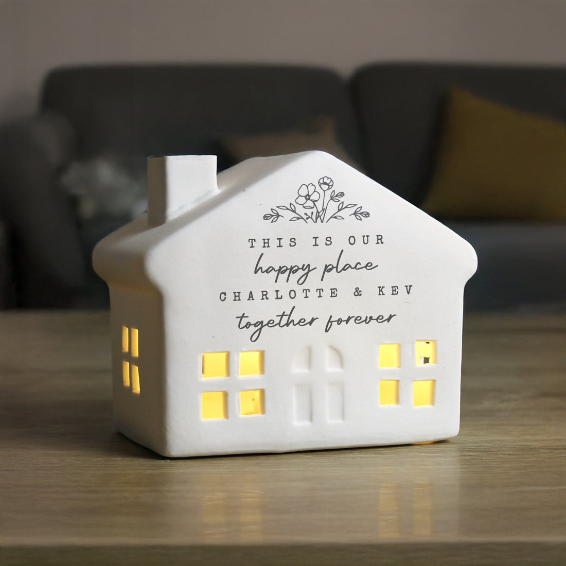 Personalised Floral Ceramic LED House